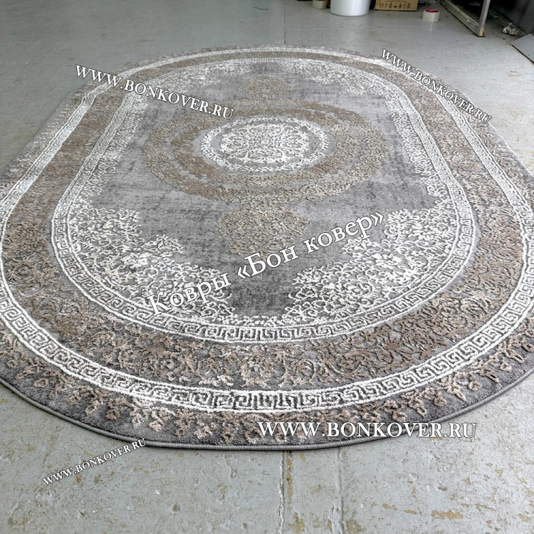 Классический Ковер Дизайн 93 Коричневый с Серым овал